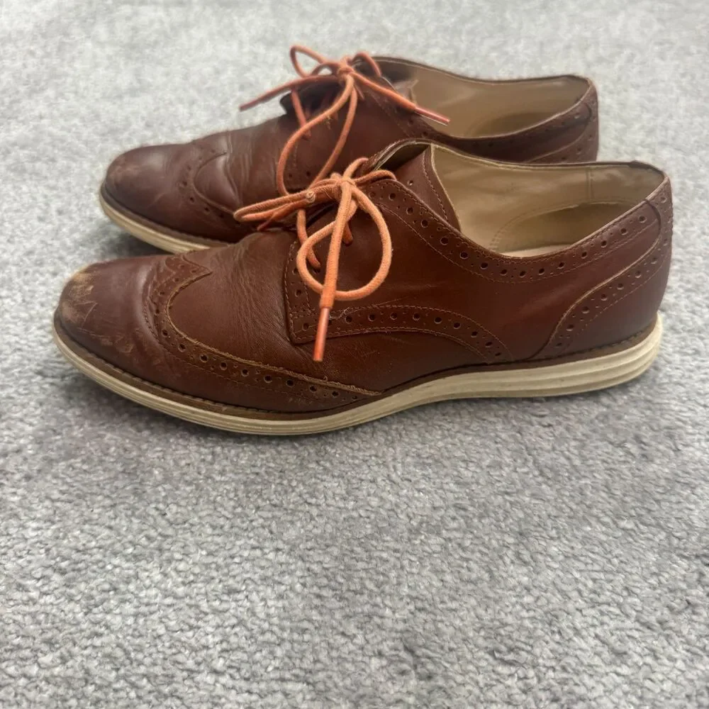 Cole Haan Lunar Grand Wingtip Oxford Leather Comfort Dress Shoes Mens 7 Brown
